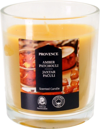 Świeca zapachowa w szkle bursztyn i paczula 7 × 8 cm