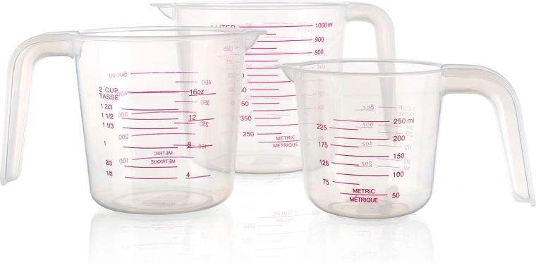 Zestaw miarek ACCASA, 3 szt. (0,25 l + 0,5 l + 1 l) – przezroczysty plastik z dzióbkiem