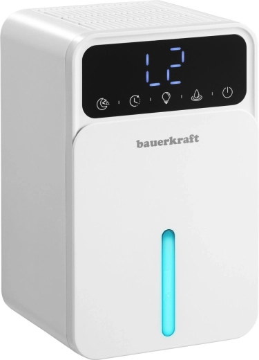 Bauerkraft kompaktowy cichy mini osuszacz powietrza z LED i dotykowym sterowaniem 1,2 l