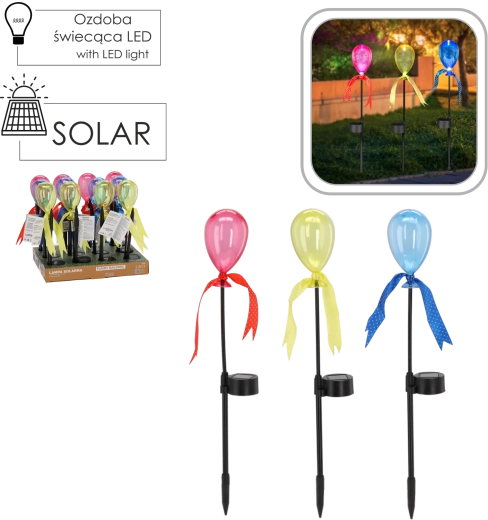 Solarna lampa ogrodowa balonik, mix kolorów, 44 cm