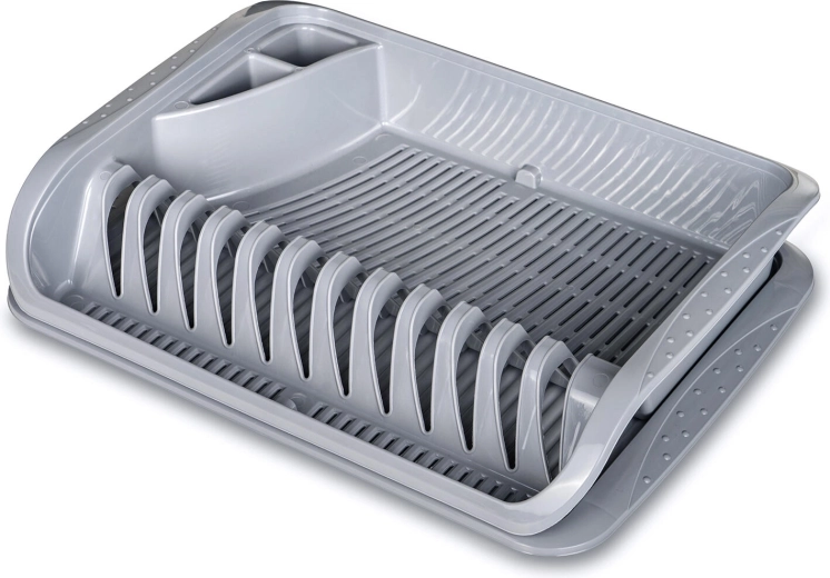 Plastowa suszarka do naczyń z tacką 39,5 × 29,5 cm, szara