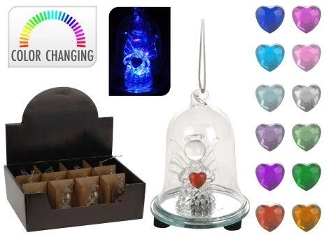 Szklany dzwoneczek LED z aniołkiem 6 × 8 cm