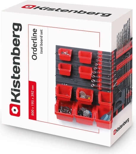 Wieszany organizer na narzędzia z 10 pojemnikami ORDERLINE, 800 × 195 × 400 mm