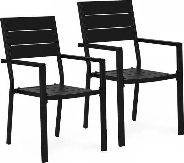 Zestaw 2 ogrodowych krzeseł z stali i HDPE, czarne Multigarden