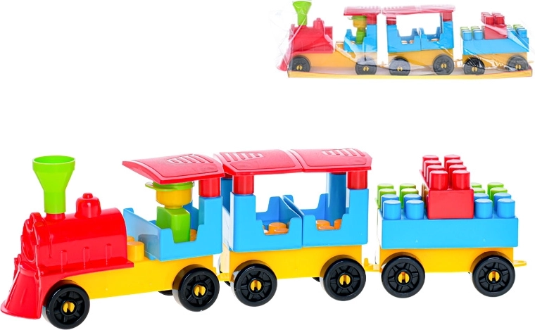 Klocki pociąg z dwiema wagonami i naklejkami