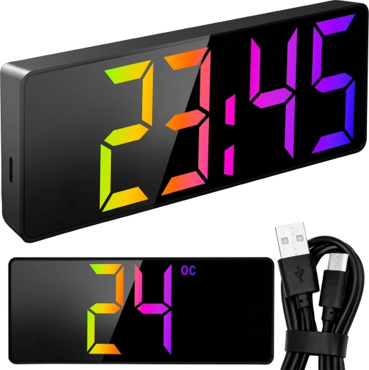 Budzik Izoxis z kolorowym wyświetlaczem LED, z pomiarem temperatury i zasilaniem USB