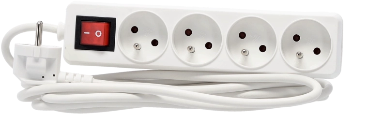 Listwa przeciwprzepięciowa z wyłącznikiem, 4 gniazda, 3 m, biała