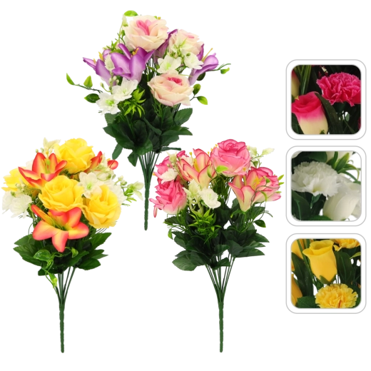 Sztuczny bukiet róż i lilii, miks kolorów, 43 × 25 × 25 cm