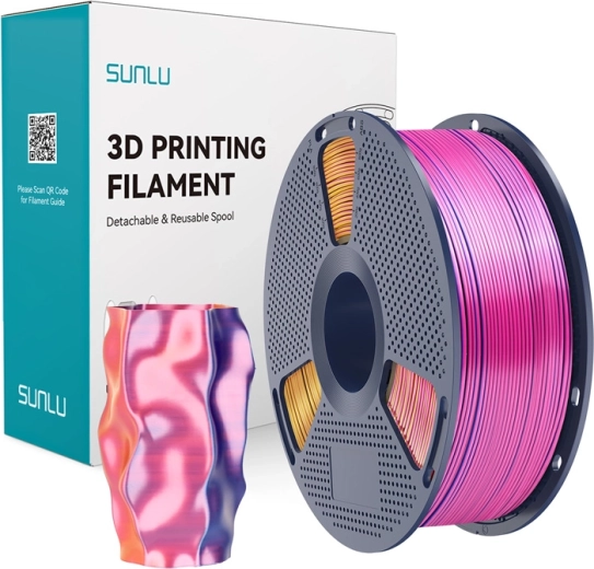Sunlu PLA+ Silk trójkolorowy filament czerwony–żółty–niebieski
