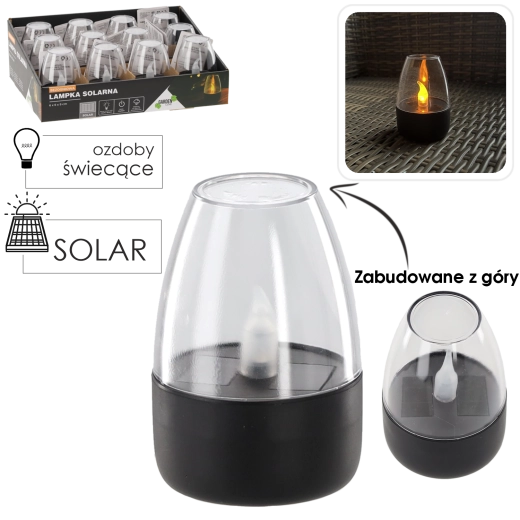 Solarny LED świecznik bez płomienia 6 × 6 × 9 cm, ciepła biel