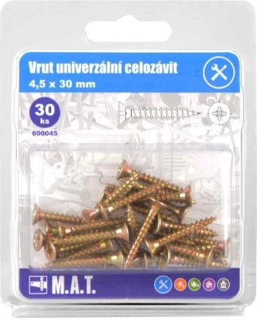 Uniwersalne wkręty z pełnym gwintem 4,5 × 30 mm, ocynkowane, 30 szt.