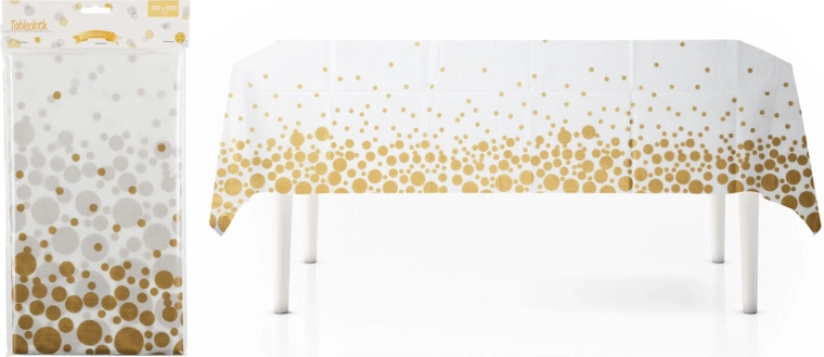 Obrus z flanelu 130 × 220 cm biały ze złotymi kropkami