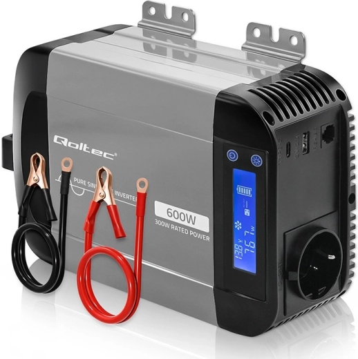 Qoltec przetwornica napięcia z czystą sinusoidą 12 V na 230 V 300/600 W
