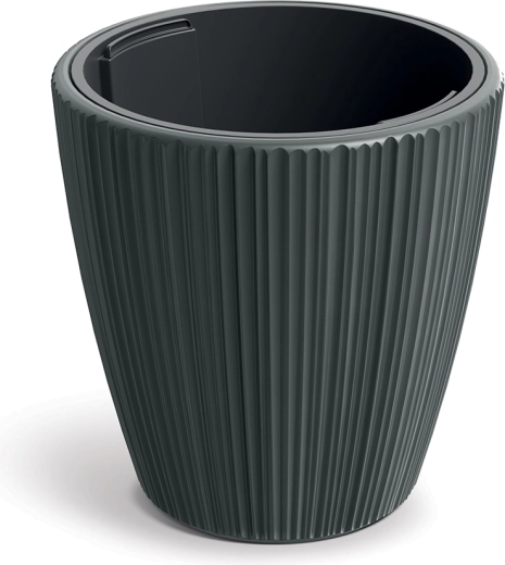 doniczka Oro 24 cm ciemnoszara z pionowymi rowkami