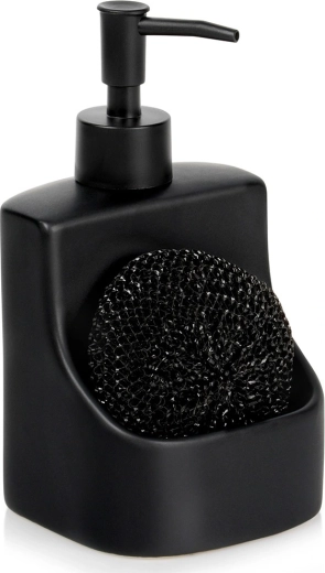 Dozownik do środka myjącego z przegródką na gąbkę, ceramiczny, czarny, 400 ml