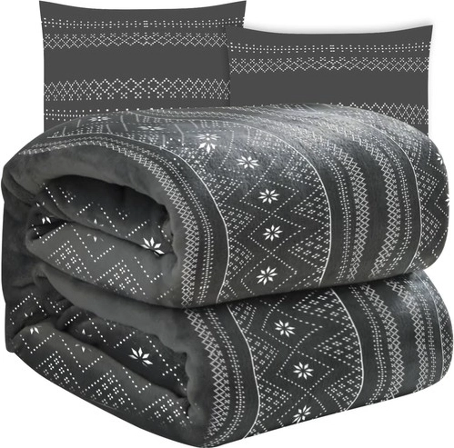 miękki zimowy koc z dwoma poszewkami na poduszki RUHHY, szary 160 × 200 cm