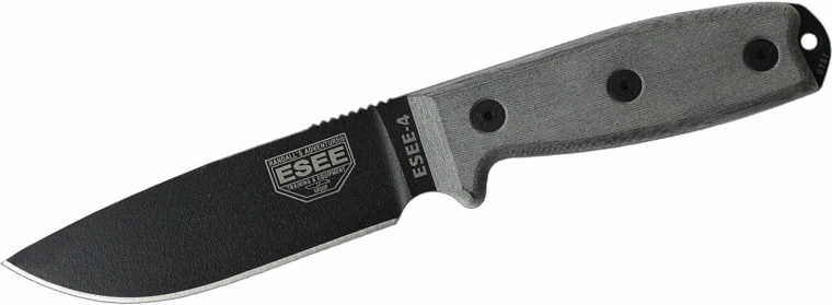 ESEE 4P uniwersalny nóż z gładkim ostrzem, szara rękojeść G10, kabura z kydexu Coyote Brown