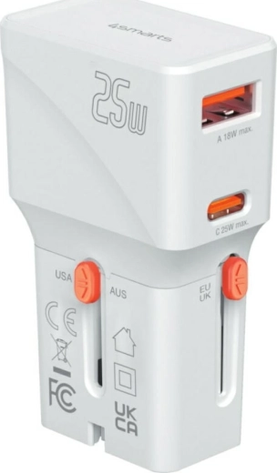 Ładowarka podróżna 4smarts Nomad Pocket 25 W USB‑C + USB‑A biała