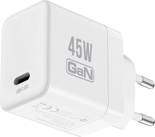 Crong ultra kompaktowa sieciowa ładowarka GaN USB-C 45 W PD 3.0 z PPS biała