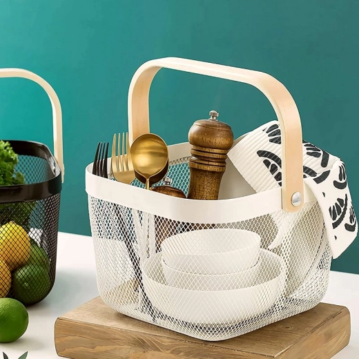 Metalowy kosz na owoce w stylu skandynawskim - ecru