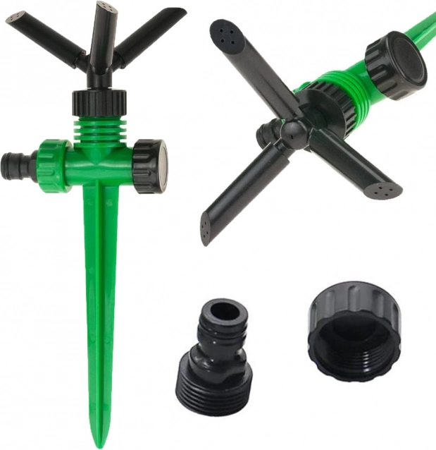 Ogrodowy obrotowy zraszacz 360° z 3 ramionami i kolcem do ziemi