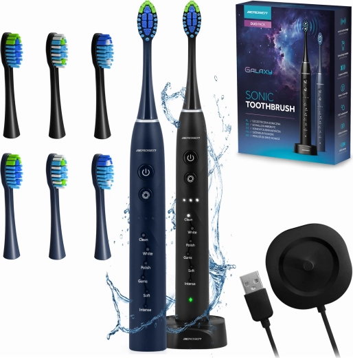 Soniczna elektryczna szczoteczka do zębów BERDSEN Galaxy Duo – zestaw 2 szt.