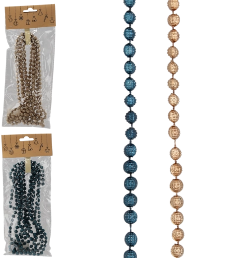 Dekoracyjna girlanda koralikowa 2,7 m w ciemnoniebieskim i złotym kolorze
