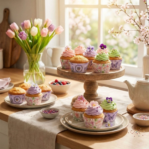 Zestaw papierowych papilotek do muffinek wiosenny, 100 szt.