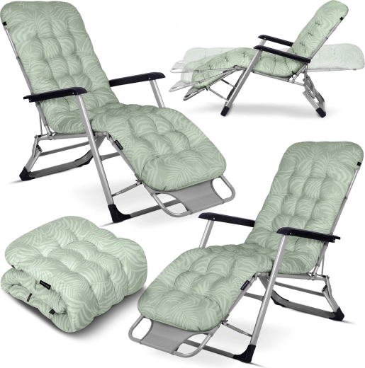 Składane ogrodowe leżaki z poduszką SOFOTEL ChillWell, zestaw 2 szt., jasnozielone