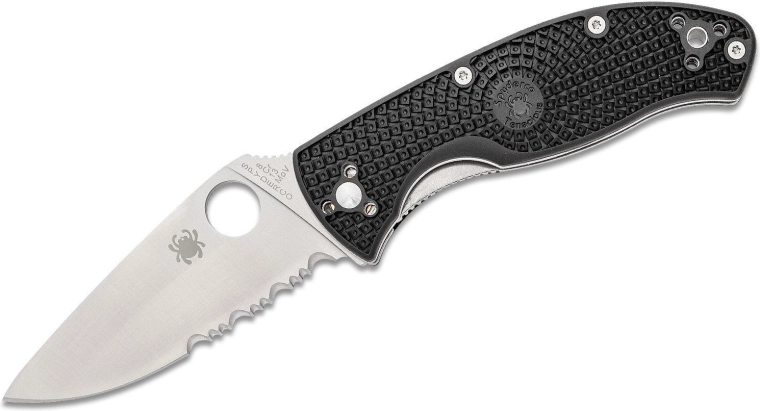 Nóż składany Spyderco Tenacious Lightweight, częściowo ząbkowane ostrze 8,6 cm, czarne FRN