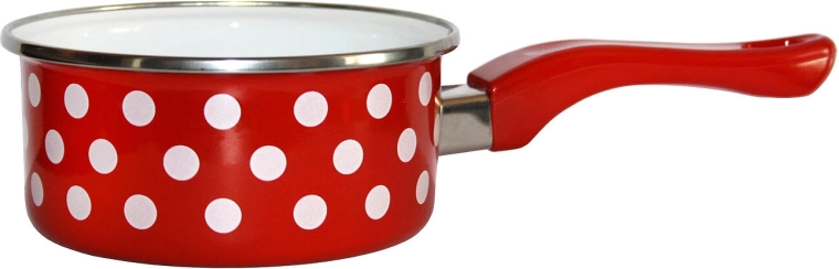 Emaliowany rondel z rączką 12 cm 0,5 l Groszki czerwony