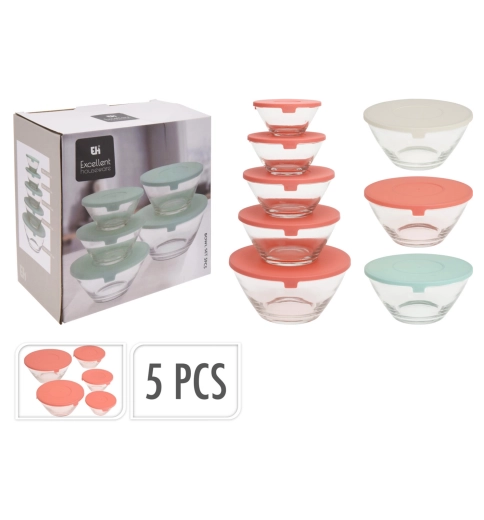 Zestaw szklanych misek z pokrywkami, 5 szt.