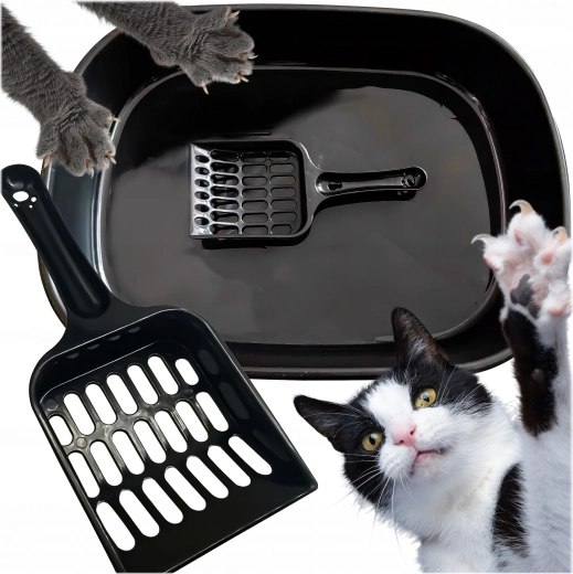 Otwarta kocia toaleta z łopatką, czarna 41 × 31 × 9 cm