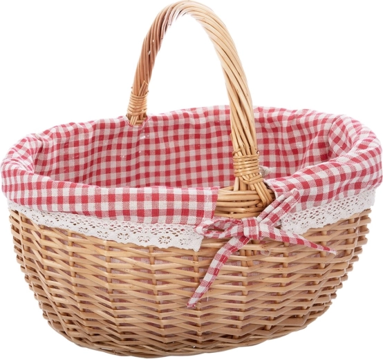 Piknikowy kosz wiklinowy z podszewką w kratę