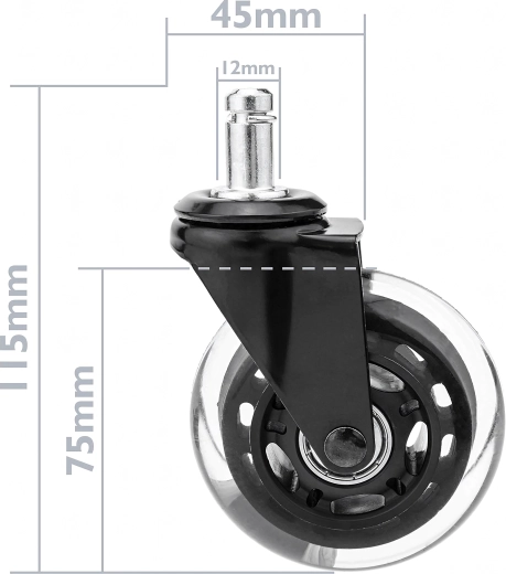 Gumowe kółko do krzeseł biurowych i gamingowych, łożyskowane (trzpień 12 mm) – 1 szt.