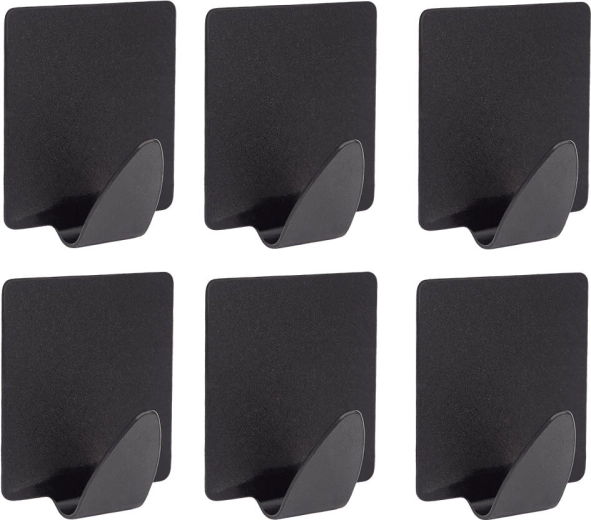 Samoprzylepny stalowy hak prostokątny, czarny (6 szt.)