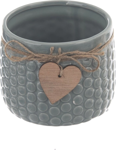 Doniczka ceramiczna z drewnem zielono-szara 10 × 10 cm