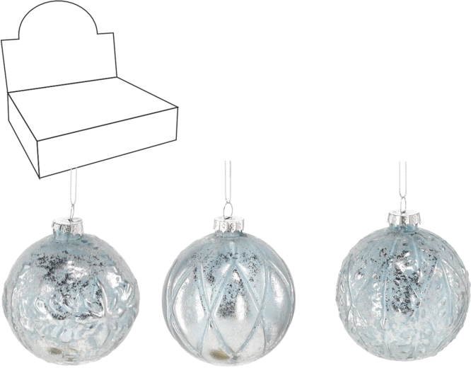 Szklane bombki choinkowe 8 cm, niebiesko‑srebrne, zestaw 12 szt.