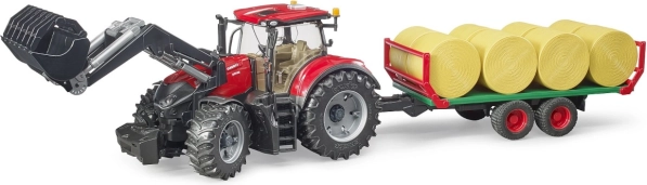 Traktor Bruder Case IH Optum 300 CVX z ładowarką czołową i przyczepą do balotów