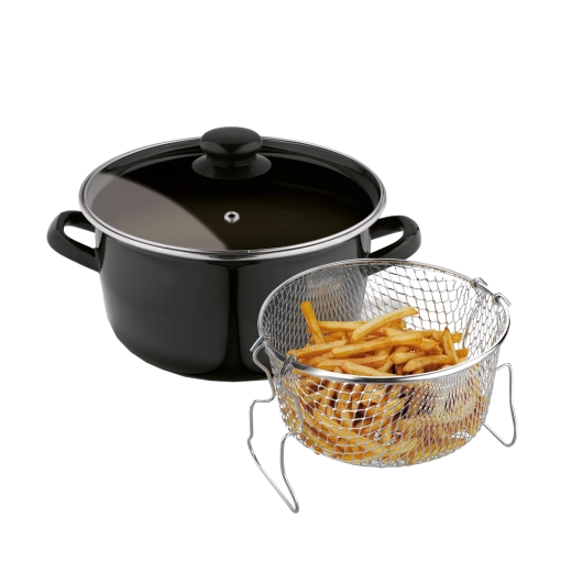 Tadar emaliowany garnek do frytek z koszykiem i pokrywką 22 cm