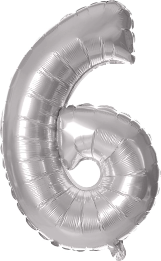 Balon foliowy TORO cyfra 6, 30 cm – Srebrny