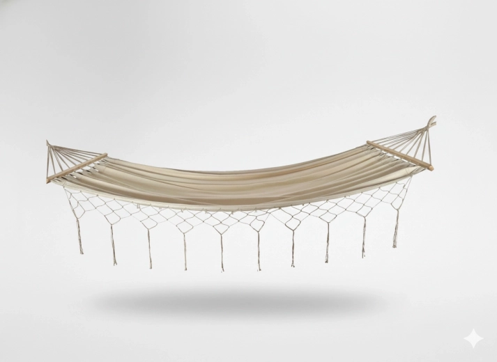 Hamak boho z frędzlami 200 × 100 cm, beżowy