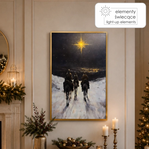 Obraz na płótnie z podświetleniem LED Trzej Królowie 40 × 60 cm, złota rama
