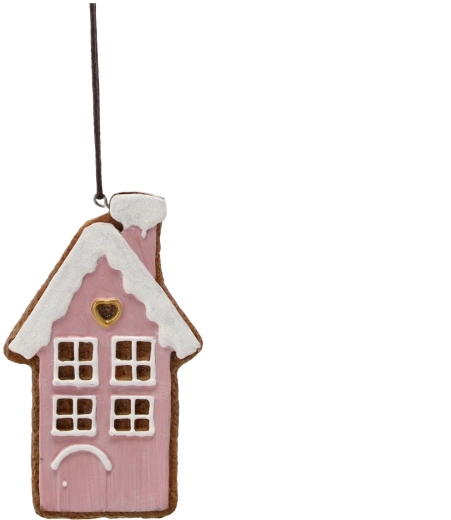 Zawieszana bożonarodzeniowa dekoracja piernikowy domek różowy 12,5 cm – zestaw 8 szt. Chomik