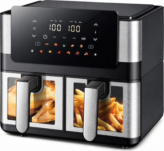 Frytkownica beztłuszczowa air fryer z dwoma koszami 8 l (4+4 l) 2000 W, 12 programów