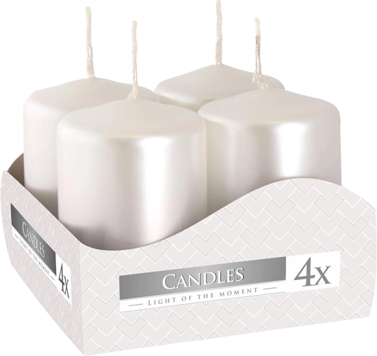 Świece adwentowe 60 × 40 mm metaliczna biel połysk (4 szt.)