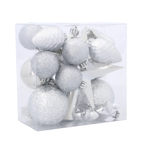 Zestaw 19 ozdób świątecznych w kolorach czerwonym, złotym i srebrnym