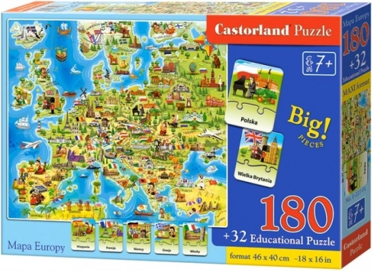 Castorland puzzle mapa Europy 180 elementów z quizem
