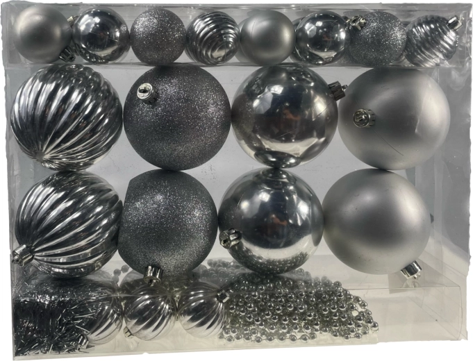 Zestaw świątecznych ozdób choinkowych, 32 szt., srebrny