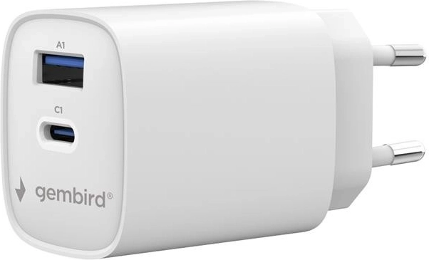 Gembird uniwersalna ładowarka sieciowa USB-C/USB-A 30 W (PD, QC 3.0) biała
